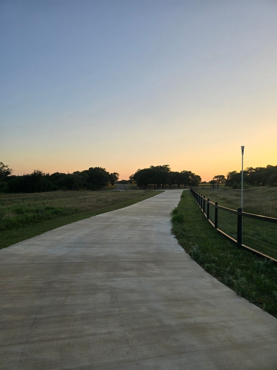The flight school driveway at sunset